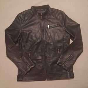 American Greed Mens Black Faux Leather Jacket Small